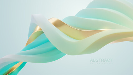 abstract background with twisted turquoise and golden wave shape