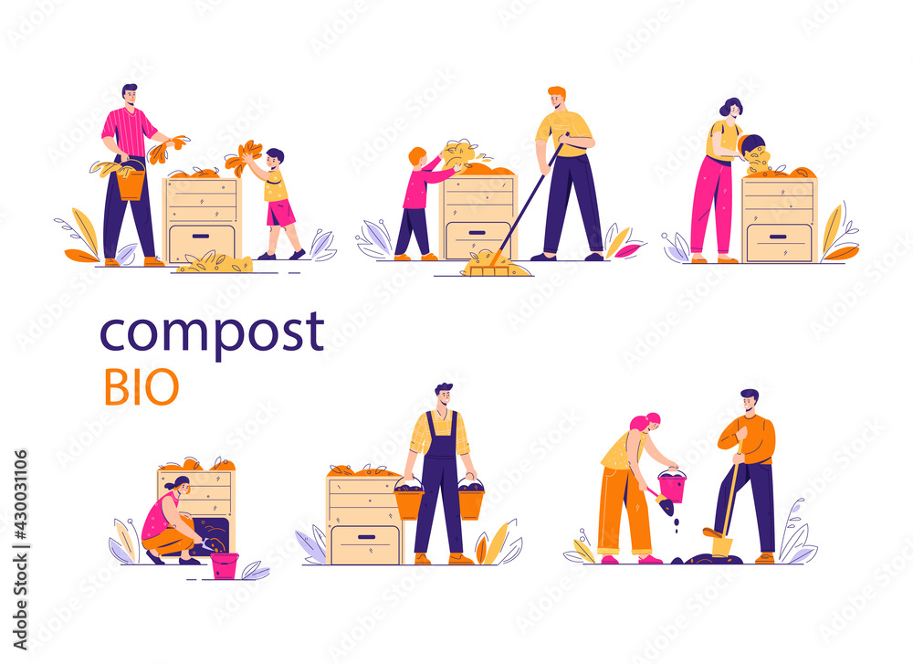 Compost bin with bio-recycling of waste. A pile of waste for organic ...