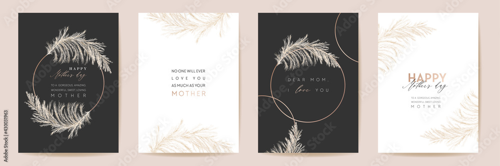 Mothers day luxury floral greeting set. Vector foliage design for Mother party. Watercolor pampas grass template - obrazy, fototapety, plakaty 