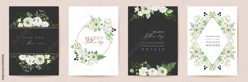 Mothers day beautiful floral cards. Watercolor flowers frame vector set. Spring flower design for Mother party - obrazy, fototapety, plakaty 