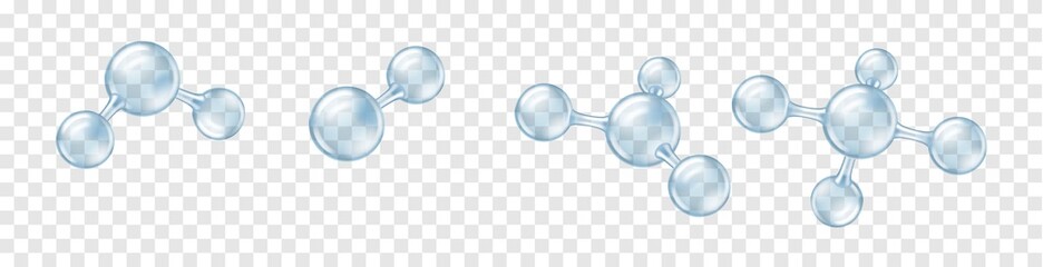 set of realistic molecular sphere bubbles, transparent molecular connection models