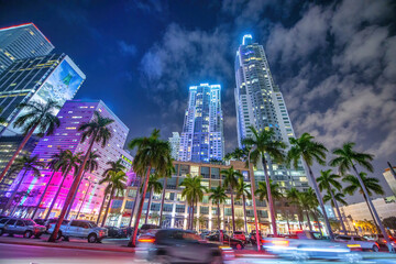 Wall Mural - Downtown Miami skyscrapers at night from Bayfront Park, Florida