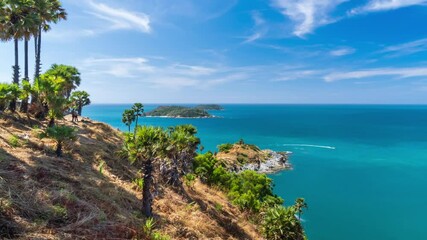 Wall Mural - beautiful laem promthep cape in phuket, famous view point scenic area for watching sunset; zoom out 