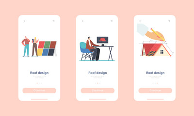 Poster - Roof Design for Cottage House Projecting Mobile App Page Onboard Screen Template. Graphic Designer Create 3d Model