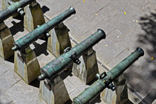 Ancient Bronze Cannons In The Patio, Rio De Janeiro, Brazil 
