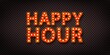 Vector realistic isolated red marquee text of Happy Hour logo for decoration on the transparent background.