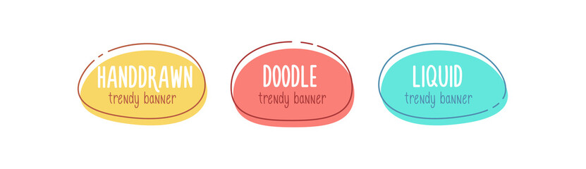 Aufkleber - Set of doodle hand drawn organic shapes. Vector trendy elements. Template graphics with geometric speech bubbles and banners with frames to put your own text