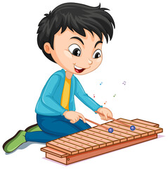 Sticker - Character of a boy playing xylophone on white background