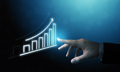 Wall Mural - Business development to success and growing growth concept. Businessman pointing graph and arrow increase