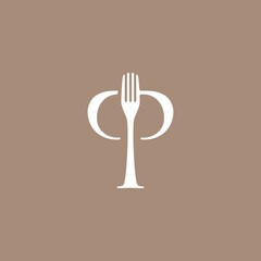 fork pp double p letter mark fork food restaurant logo vector icon illustration