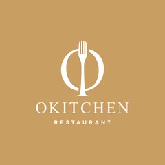 Wall Mural - o letter mark fork food restaurant logo vector icon illustration