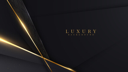 Wall Mural - luxury abstract background with golden lines on dark. modern black backdrop concept 3d style. illust
