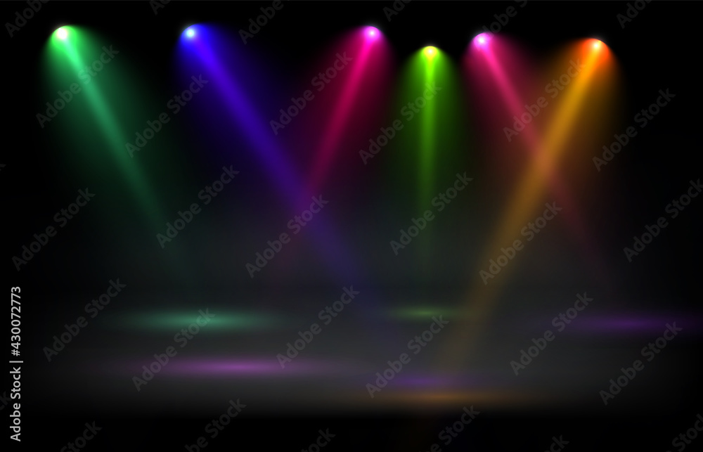 Spotlights set isolated on transparent background. Vector glowing light ...