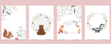 Collection Of Woodland Background Set With Leaf,flower,animal.Editable Vector Illustration For Website, Invitation,postcard And Poster
