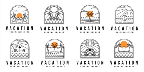 Wall Mural - set of vacation on the beach logo line art vector illustration template design. bundle collection wi