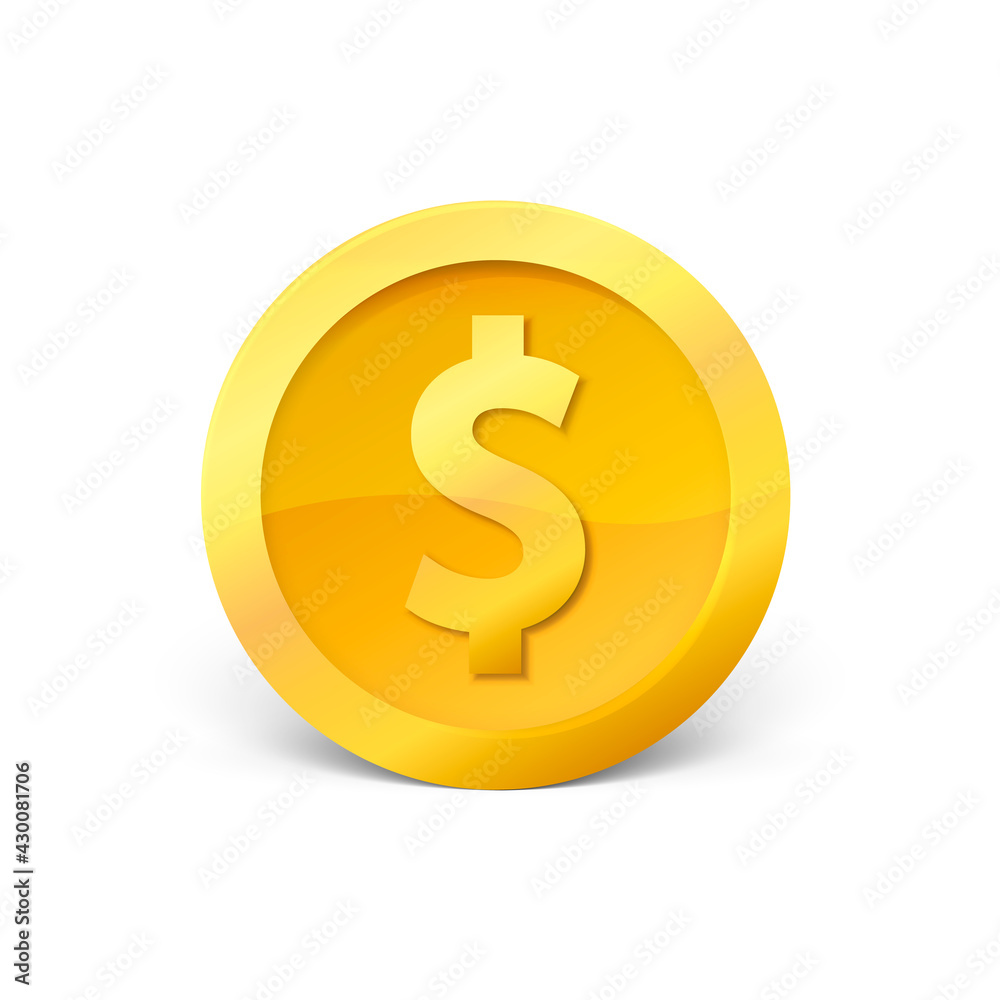 3d realistic gold coin icon isolated on white background. Vector ...