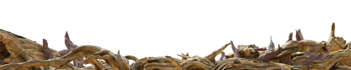 Wall Mural - driftwood, pile of aged branches isolated on white background 