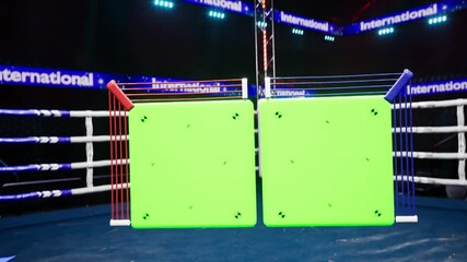 Wall Mural - Empty boxing arena with green markered scoreboard for tracking High quality 4k footage mocap