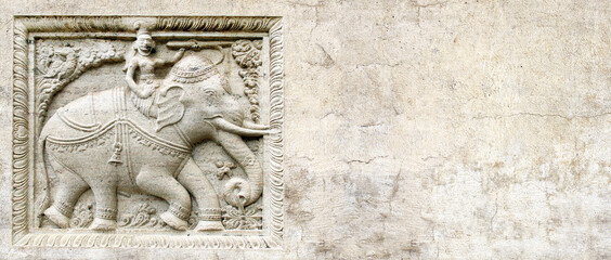 Sticker - Grunge background with stone texture and bas-relief with elephant rider