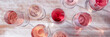 Rose wine panorama, various shades of rose wine