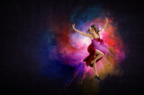 Fototapeta Sport - Female dancer against colourful background
