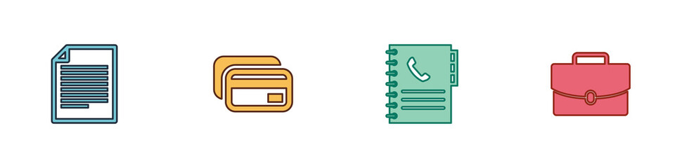 Sticker - Set Document, Credit card, Phone book and Briefcase icon. Vector