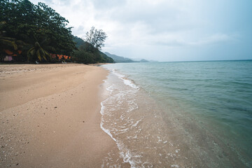 The beach on the island on a rainy day