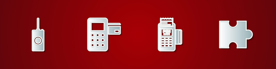 Poster - Set Remote control, Pos terminal, POS and Piece of puzzle icon. Vector