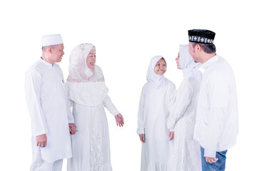 Wall Mural - Muslim family chatting with grandparents on studio