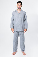 Poster - Man in gray pajamas comfy sleepwear apparel full body