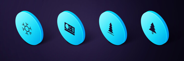 Wall Mural - Set Isometric Christmas tree, Canadian spruce, dollar and Snowflake icon. Vector