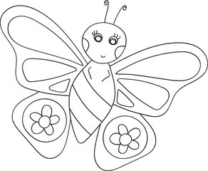 Coloring book with a picture of a cute cartoon butterfly for preschool children to color. Vector illustration