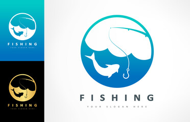 Poster - Fishing logo vector. Fish and rod design. Shop everything for fishing.