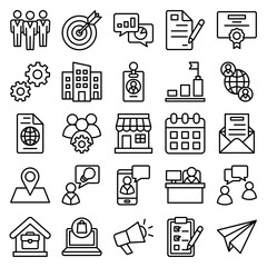 Business icon collection set with simple lines and modern style for use as web and application sign, editable stroke pictogram, finance, teamwork, teamwork