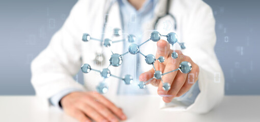 Wall Mural - Doctor touching a 3d molecule concept - 3d rendering