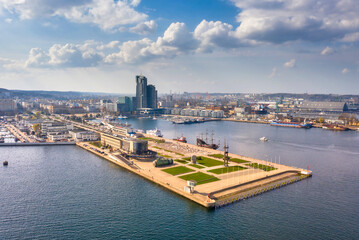 Wall Mural - Aerial landscape of the marina at Baltic Sea in Gdynia, Poland.