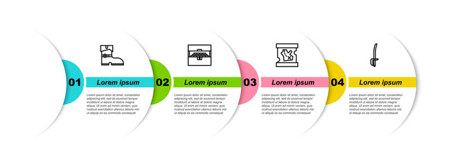 Canvas Print - Set line Leather pirate boots, Antique treasure chest, Pirate map and sword. Business infographic template. Vector