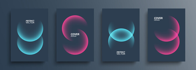 Poster - Cover template layouts with vibrant gradient round shapes. Futuristic abstract backgrounds with glossy sphere for your graphic design. Vector illustration.