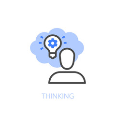 Poster - Thinking symbol with a person and a thinking bubble. Easy to use for your website or presentation.