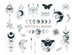 Mystical moon collection. Spiritual tattoo. Celestial prints.