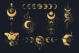 Celestial moon collection. Spiritual tattoo. Mystical lunar prints
