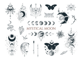 mystical moon collection. spiritual tattoo. celestial prints.