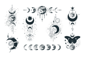 celestial moon collection. spiritual tattoo. mystical lunar prints.