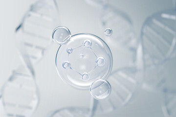 Wall Mural - molecule inside liquid bubble, 3d illustration.