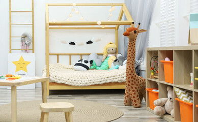 Wall Mural - Cute child's room interior with toys and wooden furniture