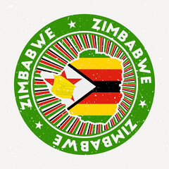 Wall Mural - Zimbabwe round stamp. Logo of country with flag. Vintage badge with circular text and stars, vector illustration.