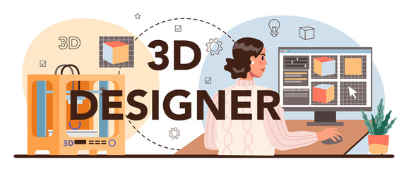 Poster - 3D designer typographic header. Digital drawing with electronic