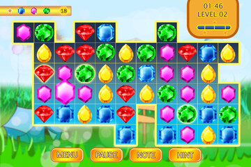 Colorful diamonds in grid, illustration. Virtual computer game