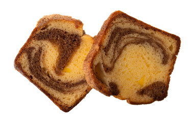 Wall Mural - Overhead view of two slices of a freshly baked cinnamon marble pound cake