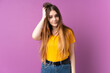 © luismolinero - Young caucasian woman isolated on purple background with an expression of frustration and not understanding